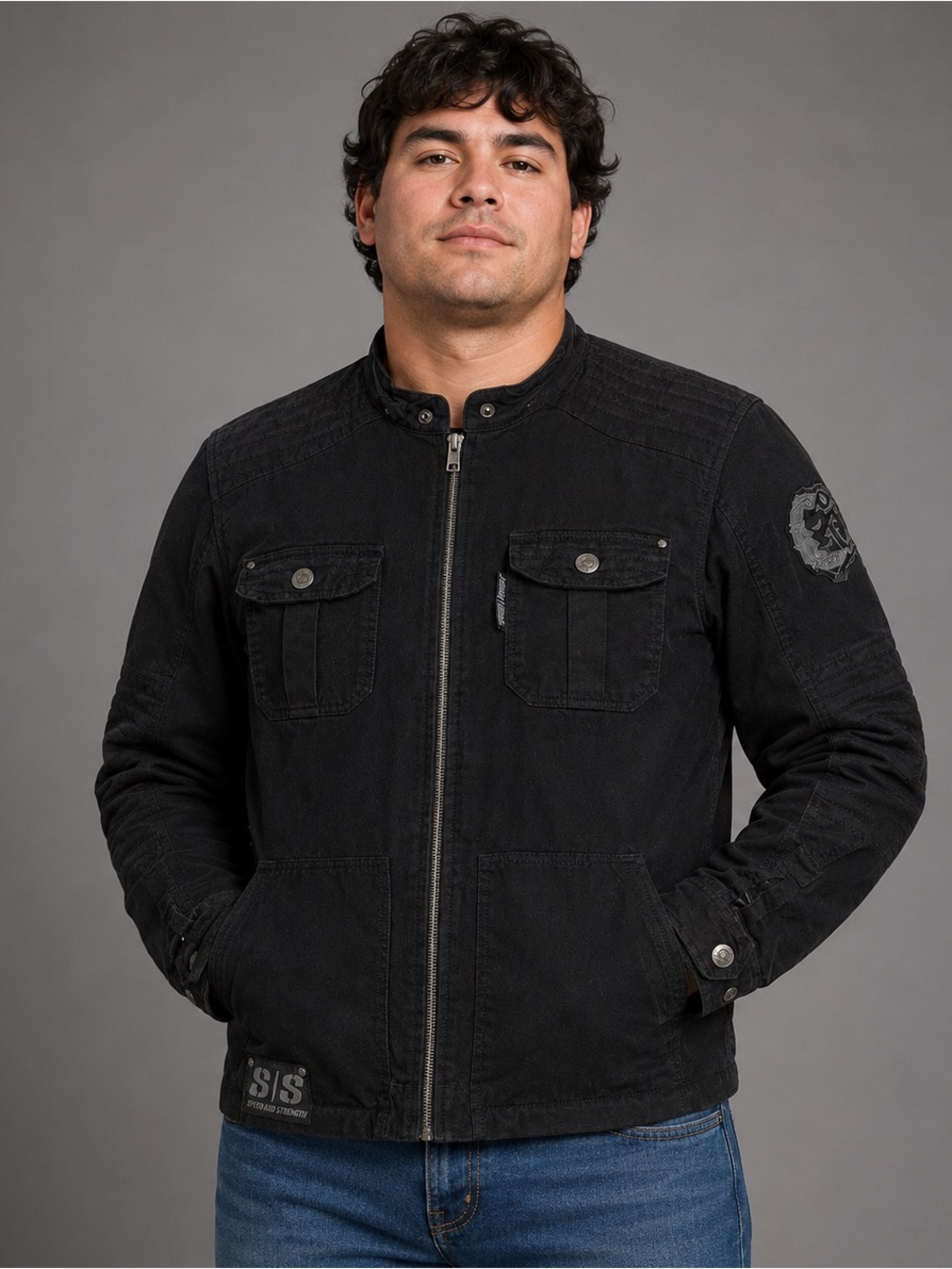 Speed & Strength Black Motorcycle Riding Jacket Men’s 2XL Armored Style Full Zip